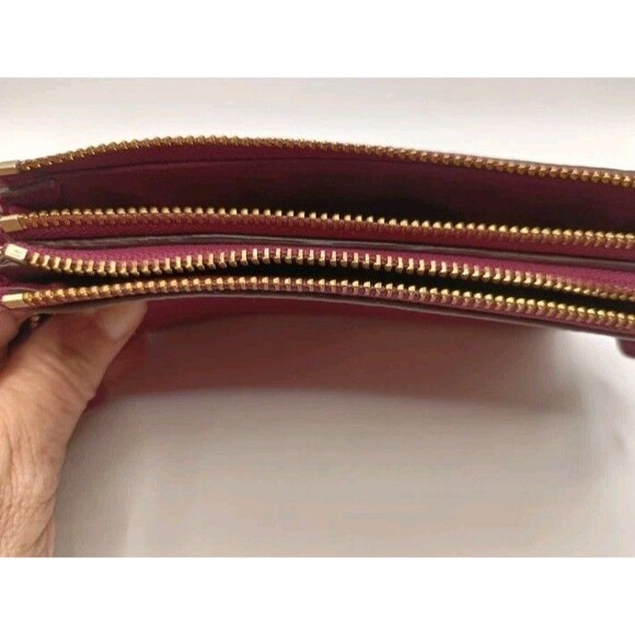 Coach Red Pebbled Leather Double Corner Zip Wristlet Clutch Wallet With Tag - Picture 11 of 16